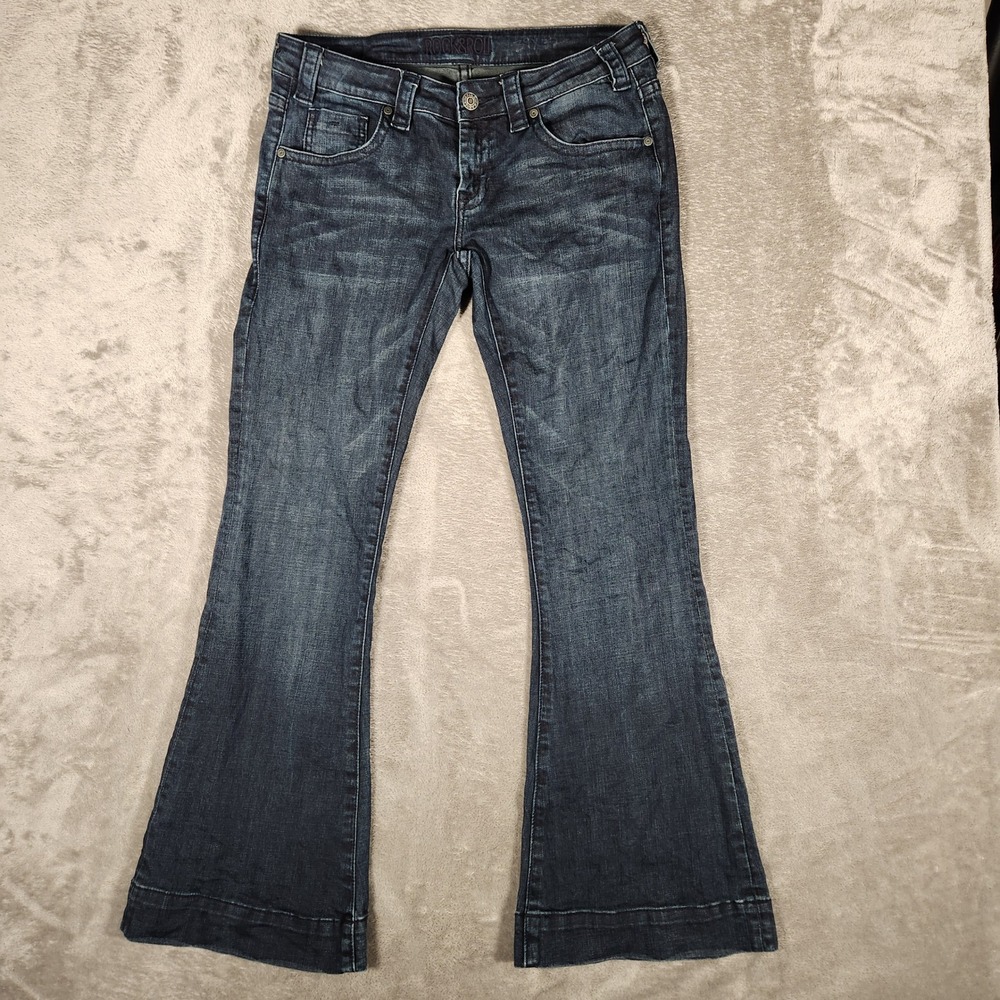 Rock & Roll Cowgirl Jeans Womens 29x32 Trouser Flare Dark Wash W8-8486 EUC